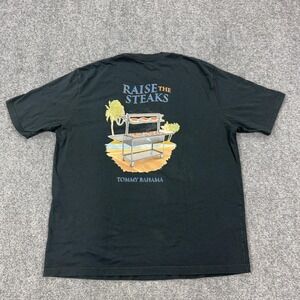 Tommy‎ Bahama Shirt Mens XL Black Raise The Steaks Graphic BBQ Tee Tagless